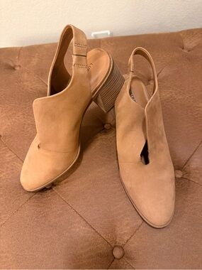 Lucky Brand LP-Ratonda Womens Tan Suede Slingback Block Heel Shoes